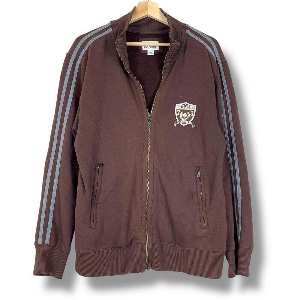 Vintage Roots Y2K Track Jacket Sz M Fleece Canada Made Brown
